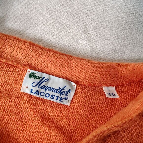 Vtg Hatmaker Lacoste 36 S Orange Cardigan Sweater Retro 80s USA Preppy Classic - Picture 5 of 8